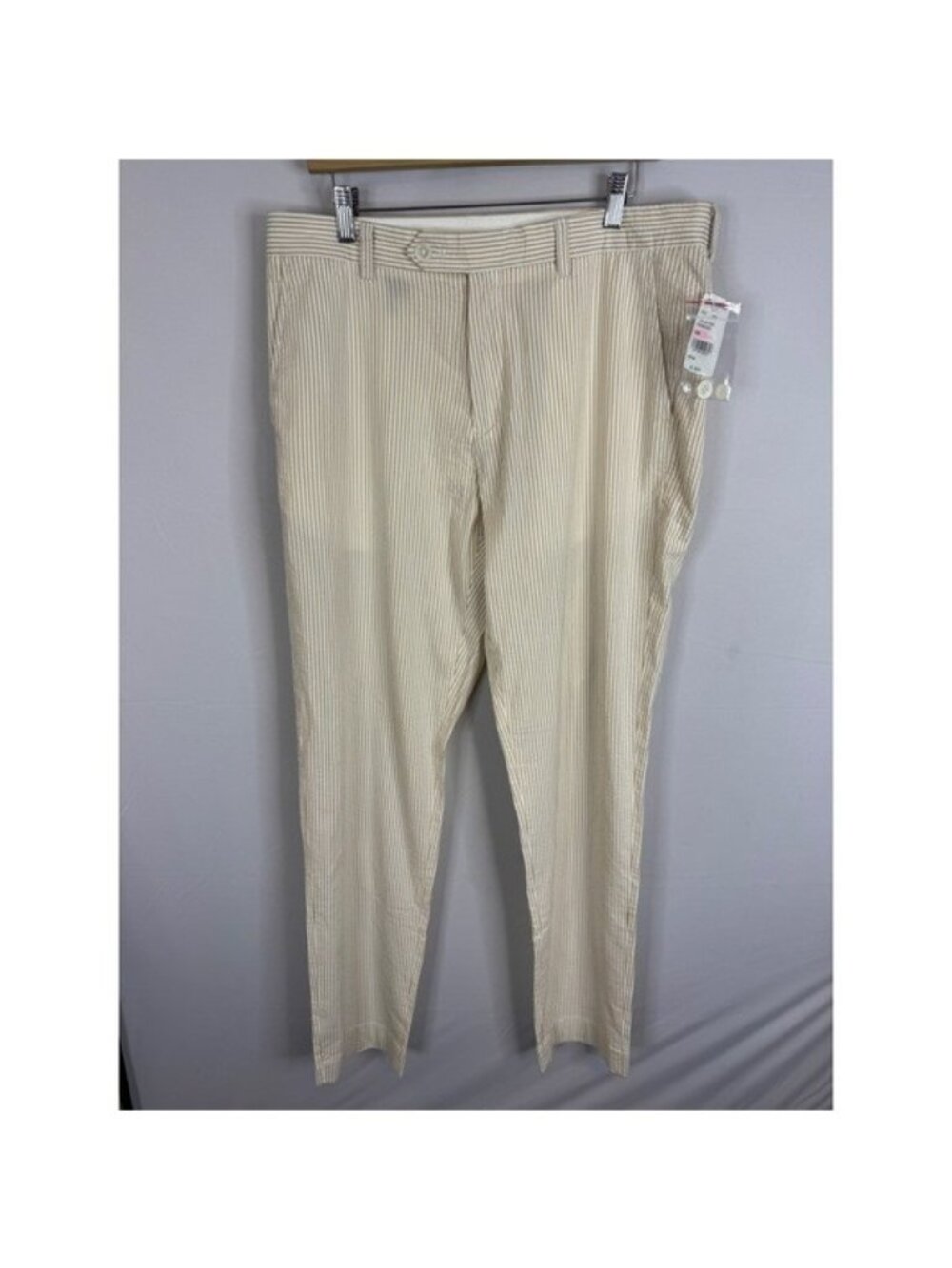 Brooks Brothers Mens Milano Fit Seersucker Striped Pants Tan White 36x34 NWT